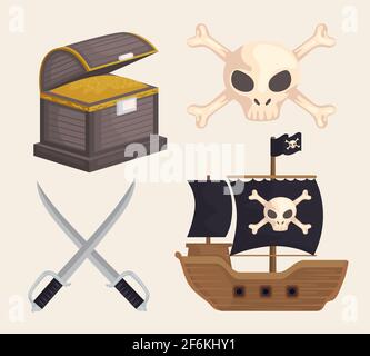 treasure pirates items Stock Vector
