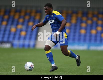 WIMBLEDON ENGLAND - MARCH  31:  Obed Yeboah of AFC Wimbledon during FA Youth Cup Fourth Round Proper between AFC Wimbledon and Tottenham Hotspur at Pl Stock Photo