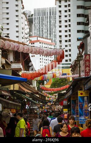 Chinatown, Singapore - December 25, 2013:  Chinese lanterns on the streets of Chinatown, in Singapore. Stock Photo