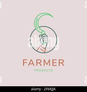 Farmer hand sickle vector illustration for agricultural concept. Minimal thin line style. Stock Vector