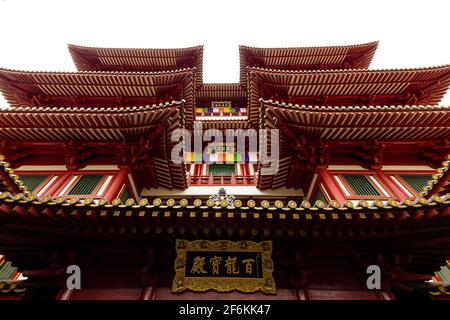 Chinatown, Singapore - December 25, 2013: Facade of the Buddha Tooth Relic Temple and Museum in Chinatown, Singapore. Stock Photo