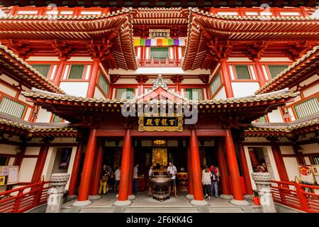 Chinatown, Singapore - December 25, 2013: The inside of the Buddha Tooth Relic Temple and Museum in Chinatown, Singapore. Stock Photo