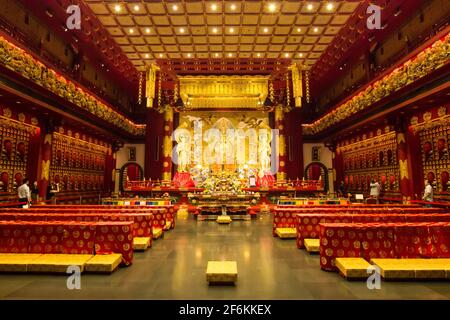 Chinatown, Singapore - December 25, 2013:  Inside the Buddha Tooth Relic Temple and Museum in Chinatown, Singapore. Stock Photo