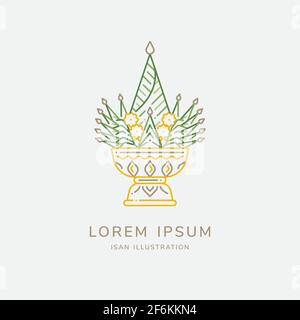 Phan Baisri line art vector illustration. Thailand,Northeastern,Isan,Esan welcome pedestal for welcome visitor,wedding,annual house blessing,religion Stock Vector