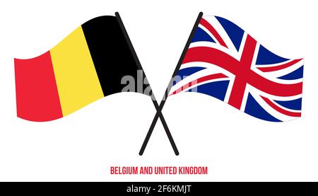 Belgium and United Kingdom Flags Crossed And Waving Flat Style. Official Proportion. Correct Colors. Stock Vector