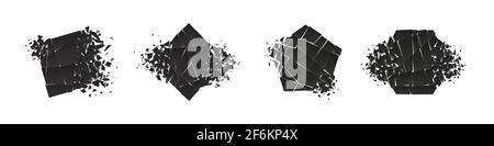 Shape shattered and explodes flat style design vector illustration set isolated on white background. Triangle, hexagon, square, rectangle and rhombus Stock Vector