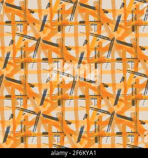 Vector braid effect weave seamless interlace pattern background. Macrame style ribbon plait lattice orange beige ochre backdrop. Geometric modern Stock Vector