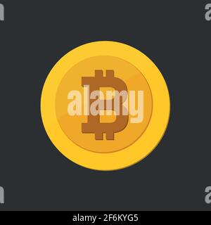 Golden bitcoin coin. Crypto currency golden coin bitcoin symbol isolated on black Stock Vector