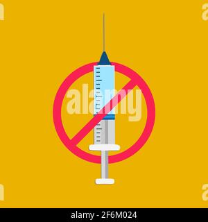 Anti-vaccination concept with syringe and stop sign. Vector Stock Vector