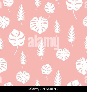Pink seamless pattern with red silhouettes of Heliconia bihai tropical flowers. Vector pattern for fabrics, clothes, for wrappers and packages, wallpaper, pastel linen and textiles, cosmetics. Stock Vector