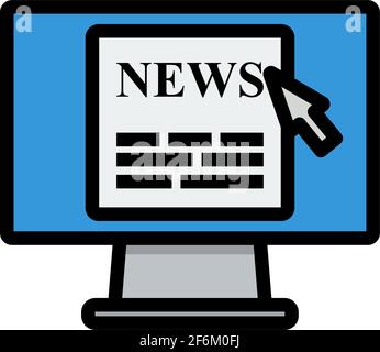 Monitor With News Icon. Editable Bold Outline With Color Fill Design. Vector Illustration. Stock Vector