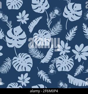 Pink funny elephants on a dark blue background - seamless pattern Stock Vector