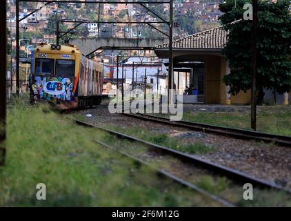 salvador, bahia / brazil - november 23, 2015: suburban train is seen passing through the Lobato neighborhood in the city of Salvador. Stock Photo