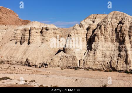 Israel Qumran cave in the desert where the  Dead Sea Scrolls were found. Stock Photo