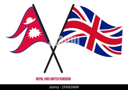 Nepal and United Kingdom Flags Crossed And Waving Flat Style. Official Proportion. Correct Colors. Stock Vector