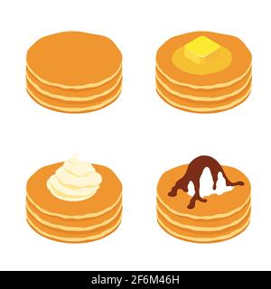 Stack of pancakes with different toppings isolated on white background. Isometric view. Vector Stock Vector