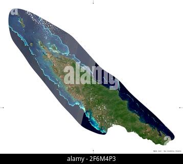 Nord, province of New Caledonia. Sentinel-2 satellite imagery. Shape isolated on white. Description, location of the capital. Contains modified Copern Stock Photo