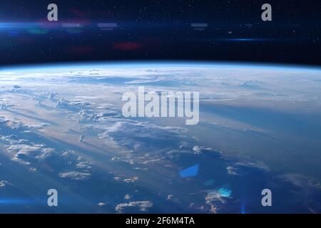View of the planet Earth from space. On the surface of the planet are visible clouds. Elements of this image furnished by NASA. Stock Photo
