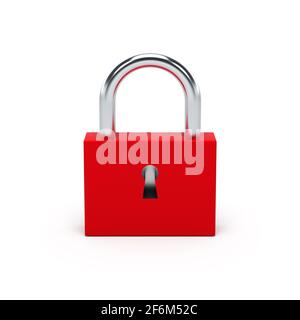 Red lock isolated on white background. 3D illustration. Access denied. Stock Photo