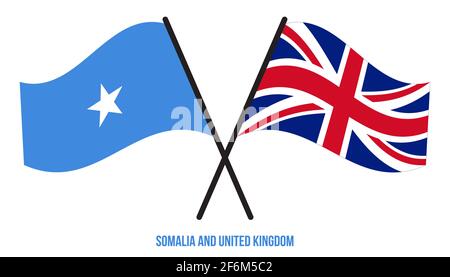 Somalia and United Kingdom Flags Crossed And Waving Flat Style. Official Proportion. Correct Colors. Stock Vector