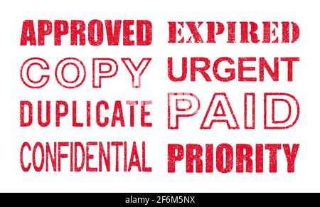 Vector illustration of different office words in red ink stamps Stock Vector