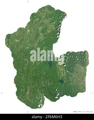 Matale, district of Sri Lanka. Sentinel-2 satellite imagery. Shape isolated on white. Description, location of the capital. Contains modified Copernic Stock Photo