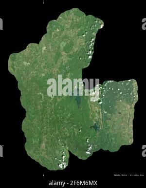 Matale, district of Sri Lanka. Sentinel-2 satellite imagery. Shape isolated on black. Description, location of the capital. Contains modified Copernic Stock Photo