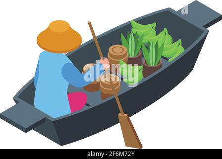 Banana floating market icon. Isometric of Banana floating market vector icon for web design isolated on white background Stock Vector