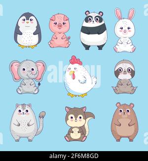 ten cute animals Stock Vector
