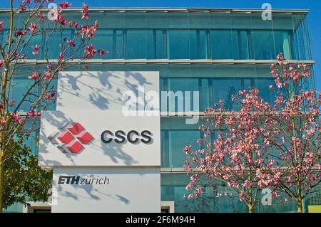 Lugano, Switzerland - 21st March 2021 : View of the Swiss national supercomputing center sign in front of the building entrance in Lugano, Switzerland Stock Photo