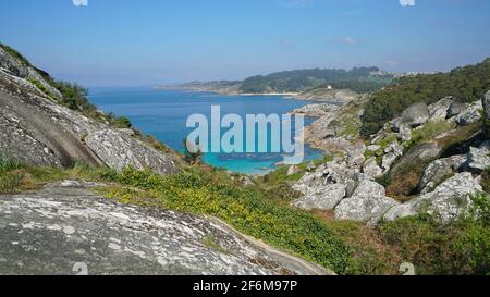 Coastal landscape in Galicia near Aldan, Spain, Atlantic ocean, Cangas, Pontevedra province Stock Photo