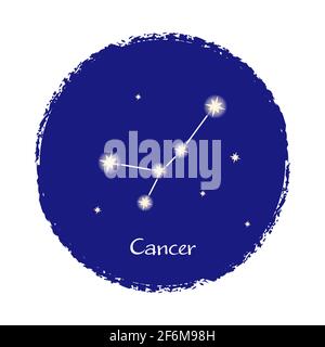 Cancer zodiac constellation sign on dark background. Shining stars in the night sky. Vector illustration. Stock Vector