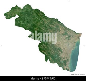 Thanh Hoa, province of Vietnam. Sentinel-2 satellite imagery. Shape isolated on white. Description, location of the capital. Contains modified Coperni Stock Photo