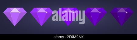 set of violet flat diamond on dark background. EPS 10 Stock Vector