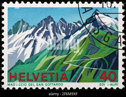 Gotthard pass on swiss postage stamp Stock Photo - Alamy