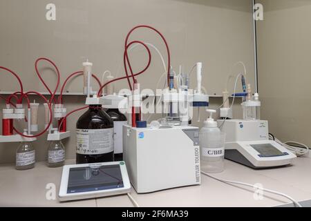 Conducting chemical and biological experiments in the laboratory. Stock Photo