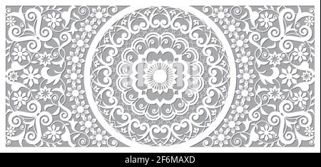 Moroccan vector openwork mandala design in recatangle DL format, inspired by the old carved wood wall art patterns from Morocco Stock Vector