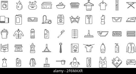Dry cleaning service icons set, outline style Stock Vector