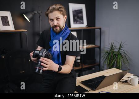 Man using photo camera Stock Photo
