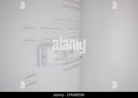 An empty refrigerator. Inside an empty, clean refrigerator, a refrigerator compartment after defrosting. Stock Photo