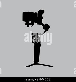 Gimbal with mirrorless camera. Black color vector illustration. Stock Vector