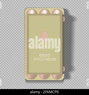 Eggs package mockup, brown empty food tray, carton or container side and top view isolated on transparent background. Natural product promo ad design Stock Vector