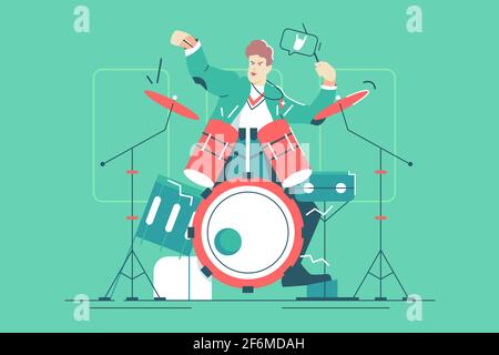 Man playing drum musical instrument Stock Vector