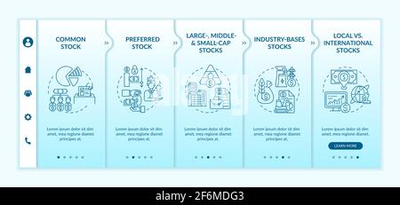 Investment stocks types onboarding vector template Stock Vector