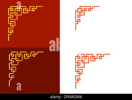 Set of Chinese line corner element, vector art design Stock Vector