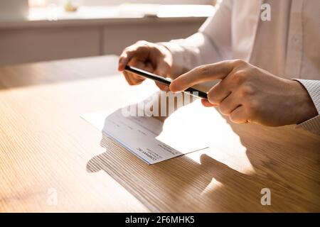 Remote Check Deposit Using Mobile Remote. Online Capture Stock Photo