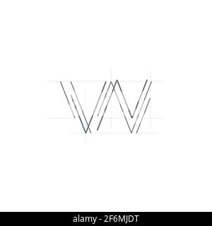 W letter logo with construction grid lines. Initial letter W typography lettering design for design interior or construction logo design Stock Vector