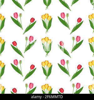 Seamless pattern with spring flowers tulips of different colours. Stock Vector
