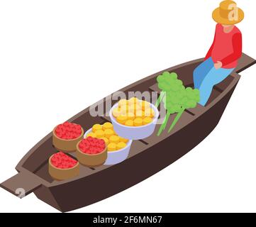 Traditional floating market icon. Isometric of Traditional floating market vector icon for web design isolated on white background Stock Vector