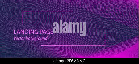 Futuristic landing page. Dark purple background with magenta particles. Internet, cyberspace concept. Mesh pattern, dotted curves. Abstract template Stock Vector